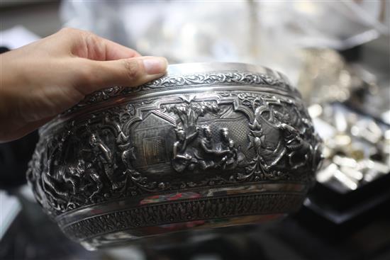 A late 19th century Burmese silver bowl, 28 oz.